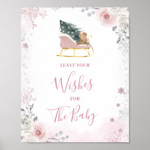 Winter Pink Snowflake Sleigh Leave Your Wishes Poster