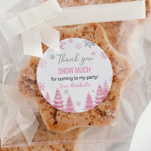 Winter Pink Snowflake Thank You Birthday Classic Round Sticker
