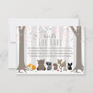 Winter Pink Woodland Animal Family Book Request  Invitation