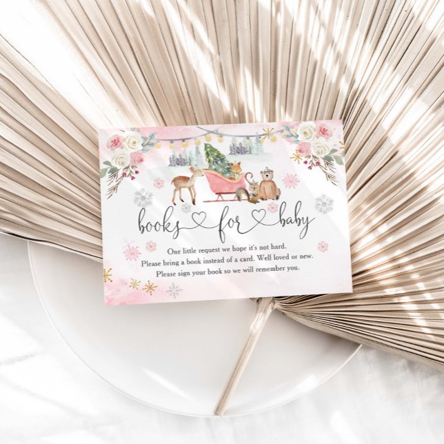 Winter Pink Woodland Animals Girl Books For Baby Enclosure Card (Creator Uploaded)