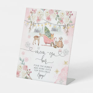 Winter Pink Woodland Animals Mum-osa Bar Pedestal Sign