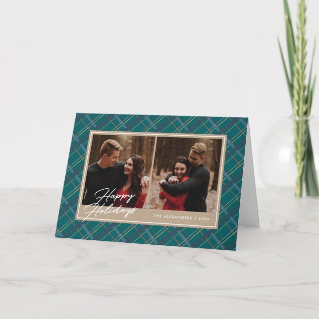 Winter Plaid Holiday 2-Photo Card - Green (Front)