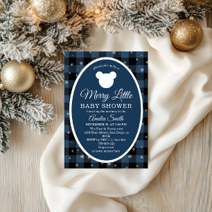 Winter Plaid Merry Little Baby Shower Blue Invitation