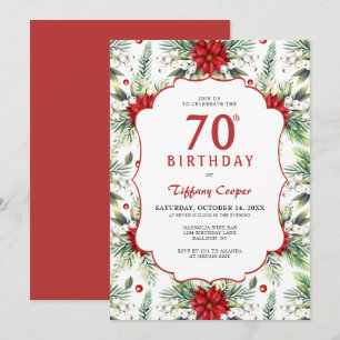 Winter Poinsettia Botanical 70th Birthday Invitation