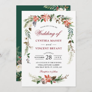 Winter Poinsettia Botanical Floral Arch Wedding Invitation