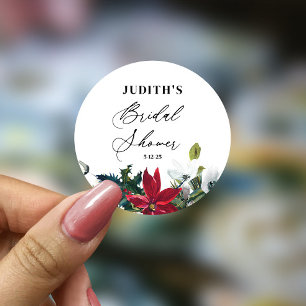  Winter Poinsettia Bridal Shower  Classic Round Sticker