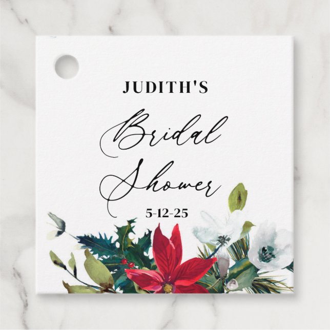  Winter Poinsettia Bridal Shower  Favour Tags (Front)