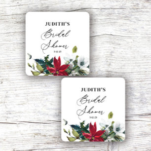  Winter Poinsettia Bridal Shower  Square Sticker
