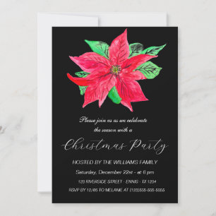 Winter Poinsettia Christmas Party Watercolor Holiday Card