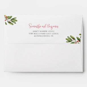 Winter Poinsettia Greenery Floral Return Addressed Envelope