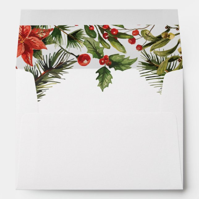 Winter Poinsettia Greenery Floral Return Addressed Envelope (Back (Bottom))