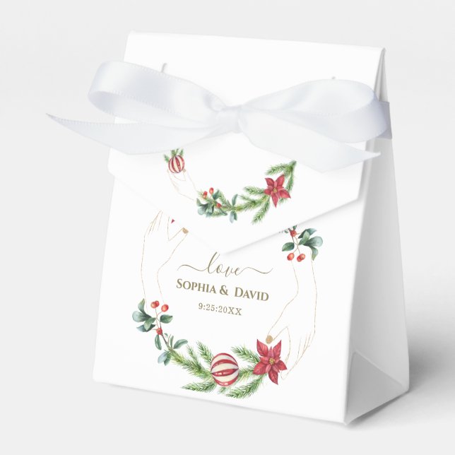 Winter Poinsettia Pine Berry Christmas Wedding Favour Box (Front Side)