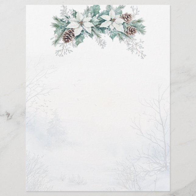 Winter Poinsettia Pine Cones Christmas Custom Letterhead (Front)