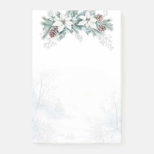 Winter Poinsettia Pine Cones Christmas Post-it Notes (Front)