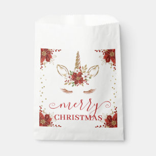 Winter Poinsettia Unicorn Merry Christmas Favour Bags