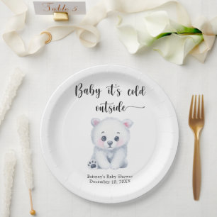 Winter polar bear - baby it is cold outside paper plate