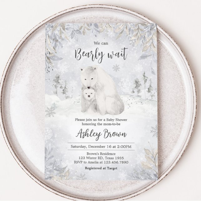Winter Polar Bear Baby Shower  Invitation (Arctic Polar Bear Baby Shower Invitation)