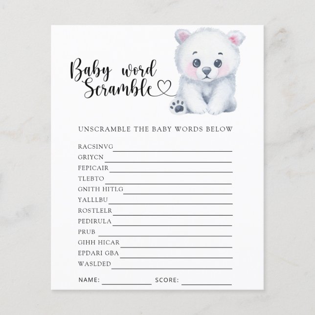 Winter polar bear - Baby Word Scramble Game (Front)