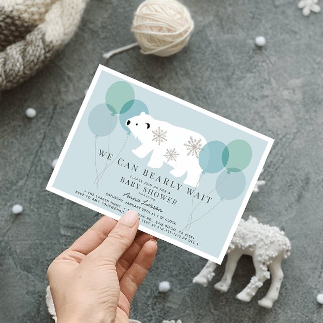 Winter Polar Bear Bearly Wait Blue Baby Shower Invitation (Creator Uploaded)