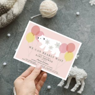 Winter Polar Bear Bearly Wait Pink Baby Shower Invitation