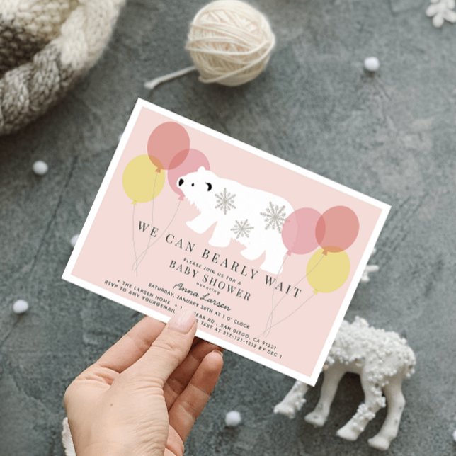 Winter Polar Bear Bearly Wait Pink Baby Shower Invitation (Creator Uploaded)