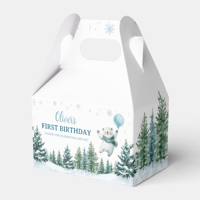 Winter Polar Bear Birthday Party  Favour Box (Front Side)