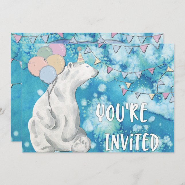 Winter Polar Bear Birthday Party Invitation (Front/Back)