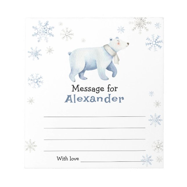Winter polar bear birthday time capsule message notepad (Front)