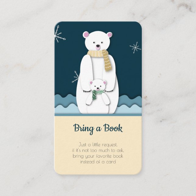 Winter Polar Bear Blue Neutral Bring a Book Enclosure Card (Front)
