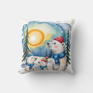Winter Polar Bear Family Christmas Cushion
