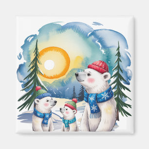 Winter Polar Bear Family Christmas Magnet