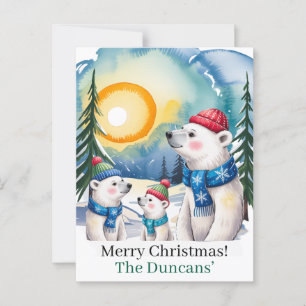 Winter Polar Bear Family Christmas Postcard