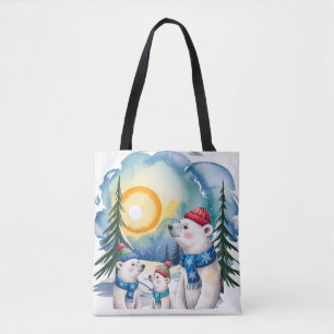 Winter Polar Bear Family Christmas Tote Bag