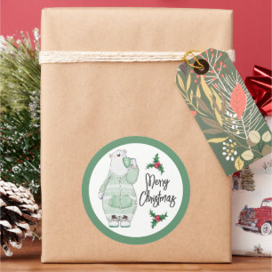 Winter Polar Bear in Pyjamas with Cocoa Classic Ro Classic Round Sticker