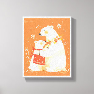 Winter Polar Bear Mom & Baby Cozy Nordic Canvas