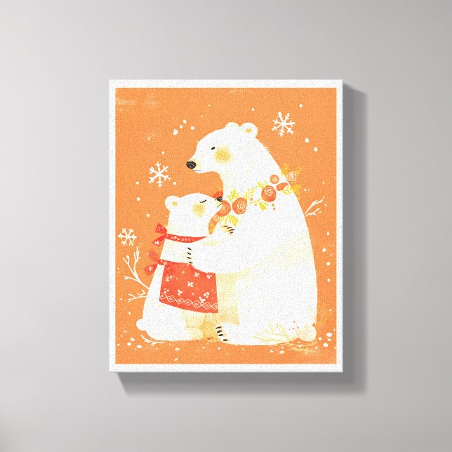 Winter Polar Bear Mom & Baby Cozy Nordic Canvas Print (Front)