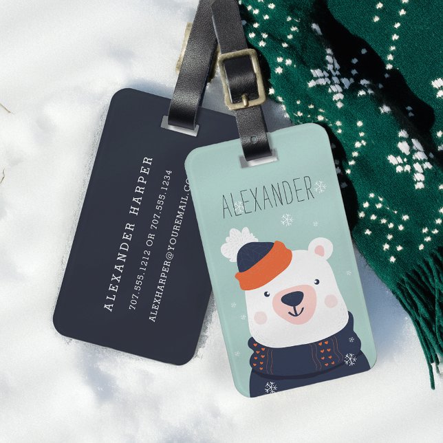 Winter Polar Bear Personalised Bag Tag | Mint (Creator Uploaded)
