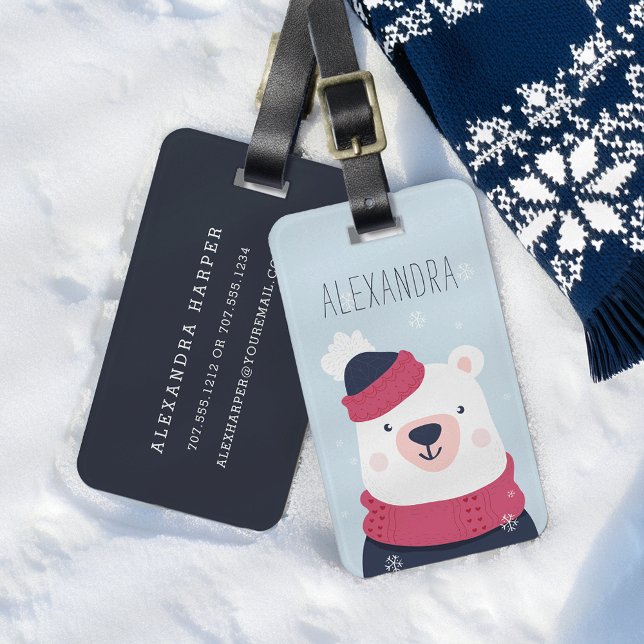Winter Polar Bear Personalised Bag Tag | Sky (Creator Uploaded)