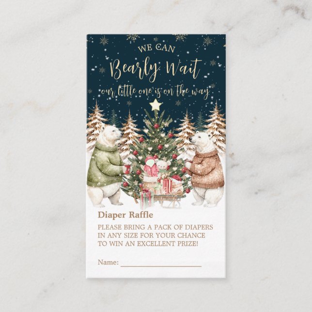 Winter Polar Bear Snowflake Baby Shower Enclosure Card (Front)