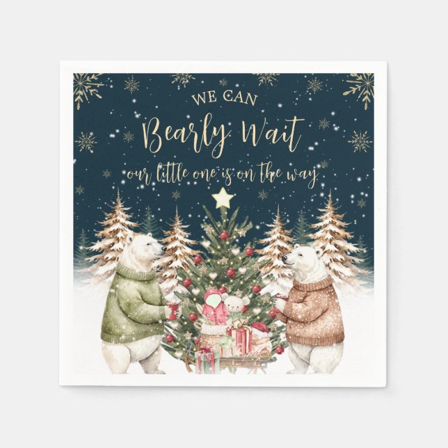 Winter Polar Bear Snowflake Baby Shower Napkin (Front)