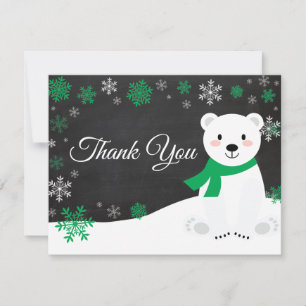 Winter Polar Bear Snowflake Green Thank You Card