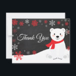 Winter Polar Bear Snowflake Red Thank You Card<br><div class="desc">Winter Polar Bear Snowflake Red Thank You Card. Red Polar Bear. Chalkboard Background. Black and White. Red Snowflake. Love and Thanks, beautiful script font. Add your message on back or leave blank and hand write. For further customisation, please click the "Customise it" button and use our design tool to modify...</div>