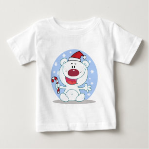Winter Polar  Bear With Candy Cane Holiday Baby T-Shirt