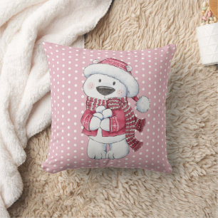 Winter Polar Bear with Snowballs Cushion