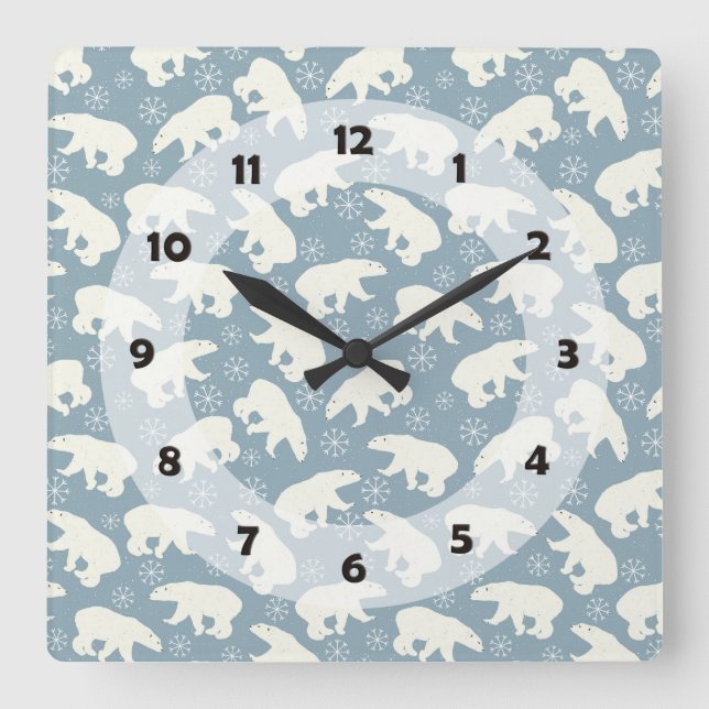 Winter Polar Bears seamless pattern + your ideas Square Wall Clock (Front)