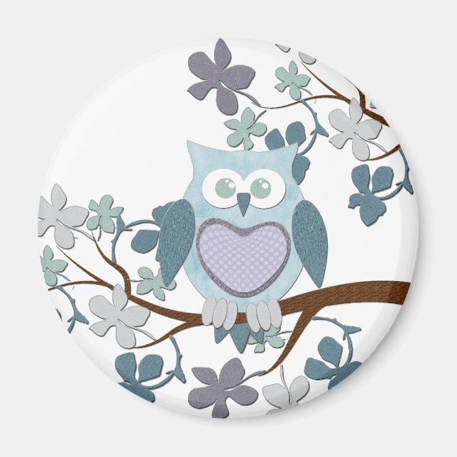 Winter Polka Owl in Tree Magnet (Front)