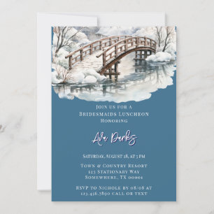 Winter Pond Stream Wooden Bridge  Invitation