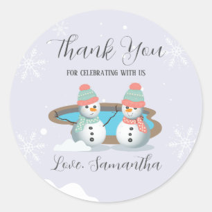 Winter Pool Birthday Party Classic Round Sticker