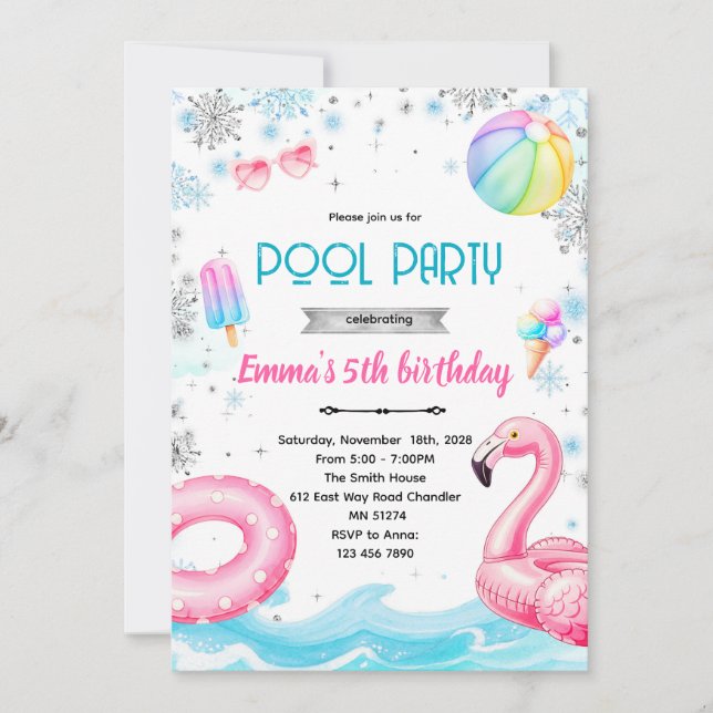 Winter pool girl theme invite (Front)