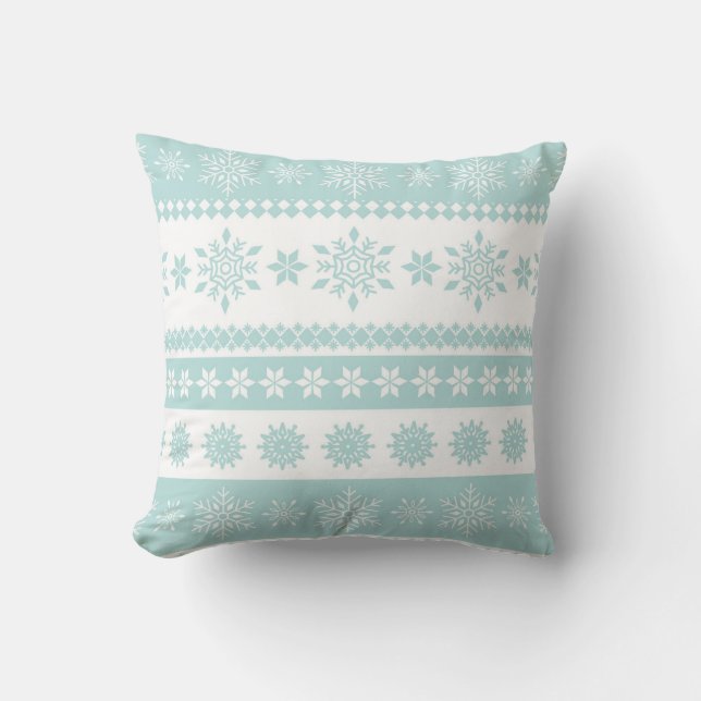 Winter Powder Blue White Snowflake Christmas Cushion (Front)